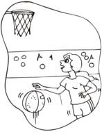Black and white drawing of the girl playing basketball near the water clipart