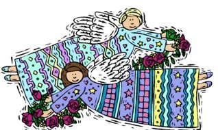 drawing of angels with flowers
