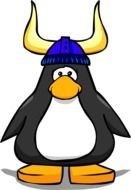 picture of a penguin in a viking helmet