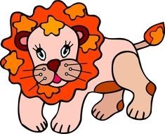 Cartoon lion with red and orange mane