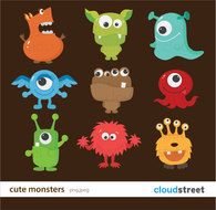 cute monsters on the brown background