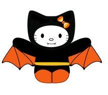 Hello Kitty in bat Halloween costume, drawing