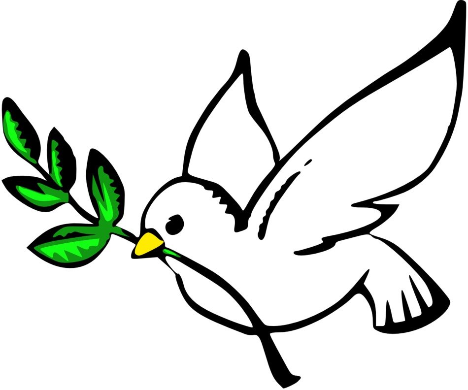 Black and white landscape of the dove with the green leaves clipart