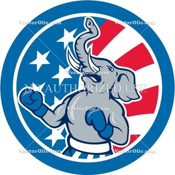 Republican Elephant Boxer Mascot Circle Cartoon Stock