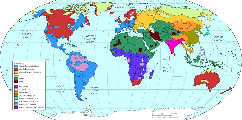 colorful World Religions Map