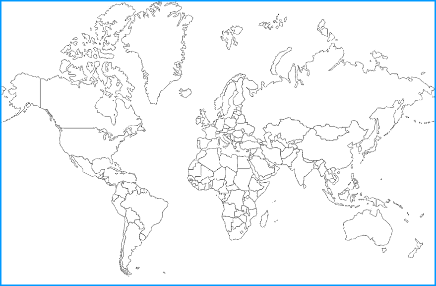 world map black and white outline with countries