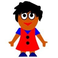 painted dark-haired girl in a red dress