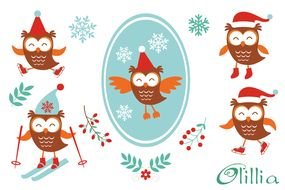 Cute Christmas Owl Clip Art drawing