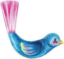 cartoon blue bird with pink tail