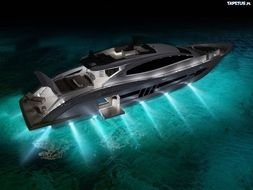 black yacht with blue light