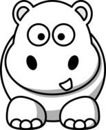 Black And White Cartoon hippo, Clip Art
