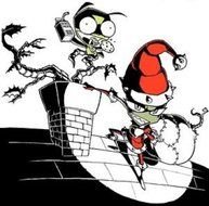 Zims on roof of House, game characters