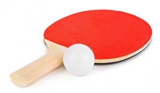 red tennis racket and white ball