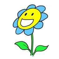 cartoon blue laughing flower