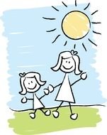 child's drawing mother with daughter on a green field