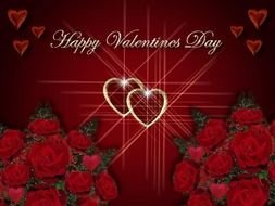 Happy Valentineâs Day, red roses and shining hearts, drawing