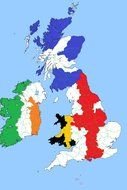 Maps of Great Britain And Ireland in Flag colors