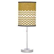 Elegant Girly Chevron Gold Glitter Photo Print Desk Lamps