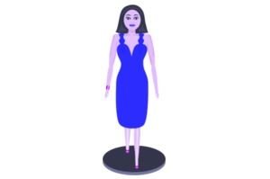 painted doll in a blue dress on a stand