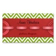 Trendy Chic Zig Zag Stripes Lines White Green Red Business Cards