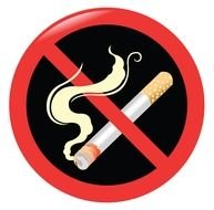 Stop Smoking, forbidding sign across burning cigarette, drawing