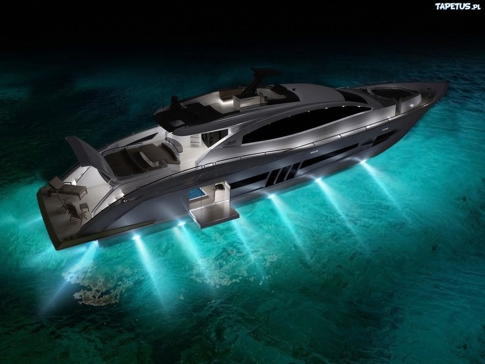 black yacht with blue light