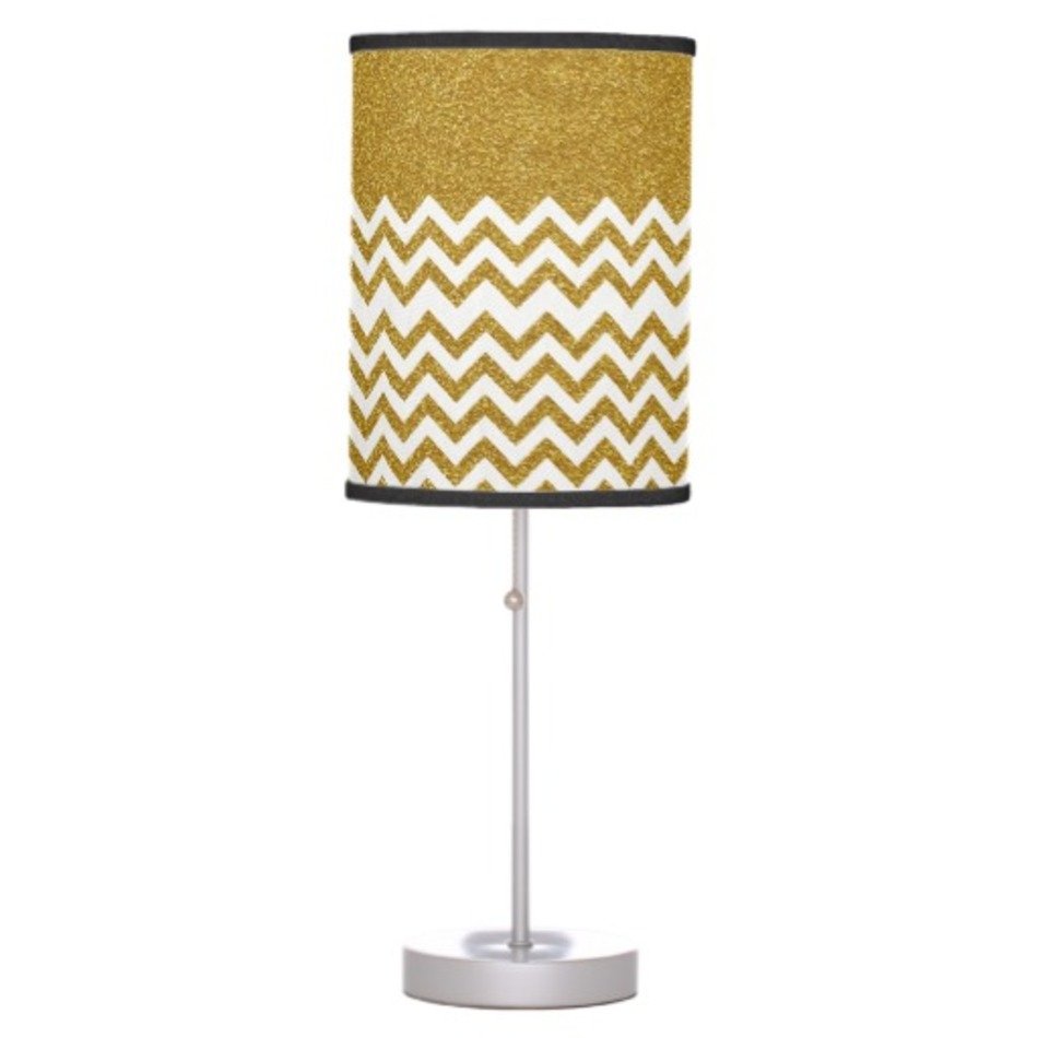 Elegant Girly Chevron Gold Glitter Photo Print Desk Lamps