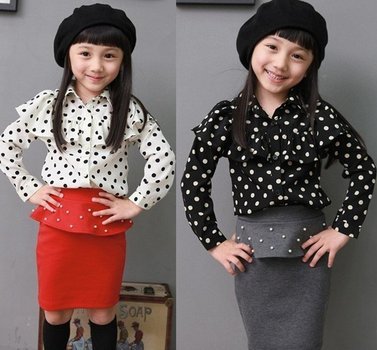 Wholesale Girls T Shirts Round Dot Backing Flowered Sarks