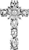 cross with black patterns on a white background