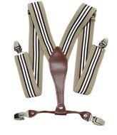 Men Khaki Black White Suspenders 15 Wide Straps