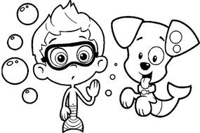 Black and white drawing of Bubble Guppies clipart
