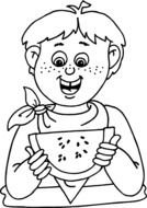 boy with a slice of watermelon as a graphic illustration