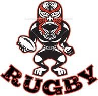 Maori Mask Rugby Player Standing With Ball Vector Stock Illustration