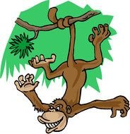 Cartoon brown monkey on the tree clipart