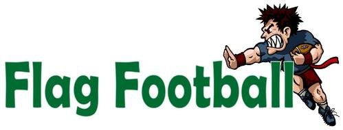 Flag Football, cartoon angry player at lettering