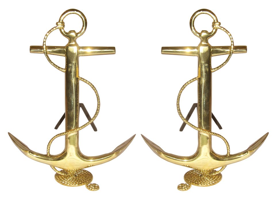 two golden anchors with rope