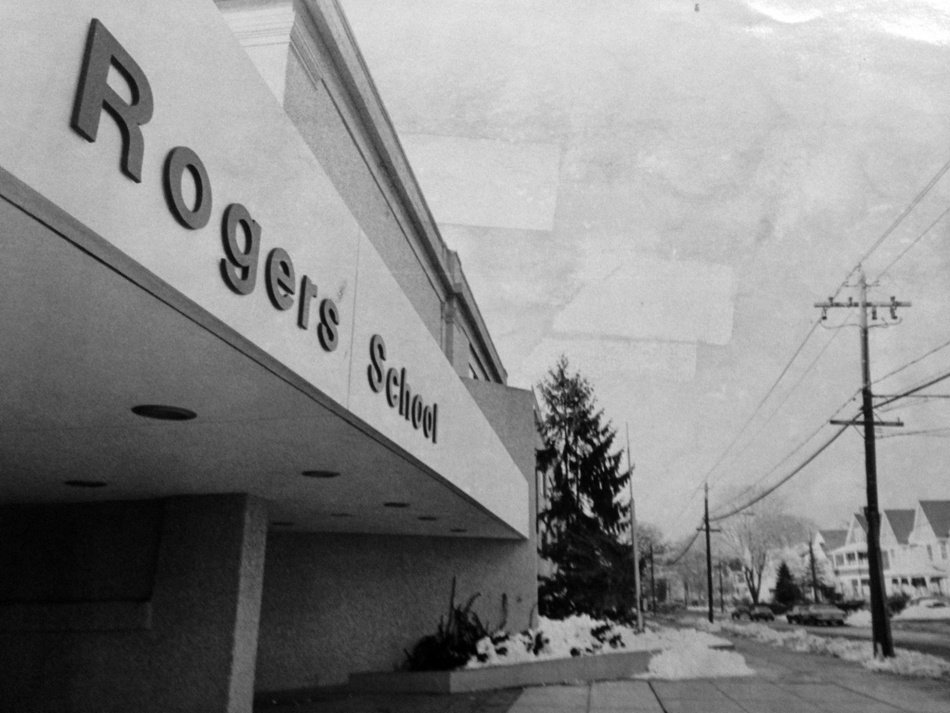 black and white photo of a school in Stamford