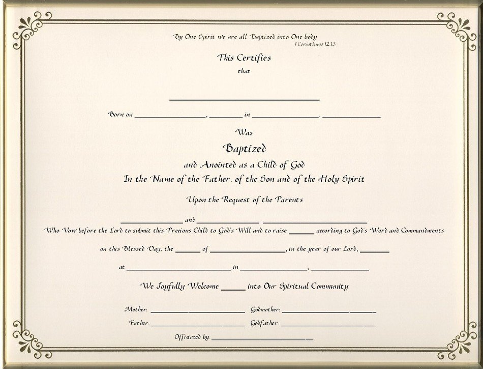 Blank Baptism Certificates drawing