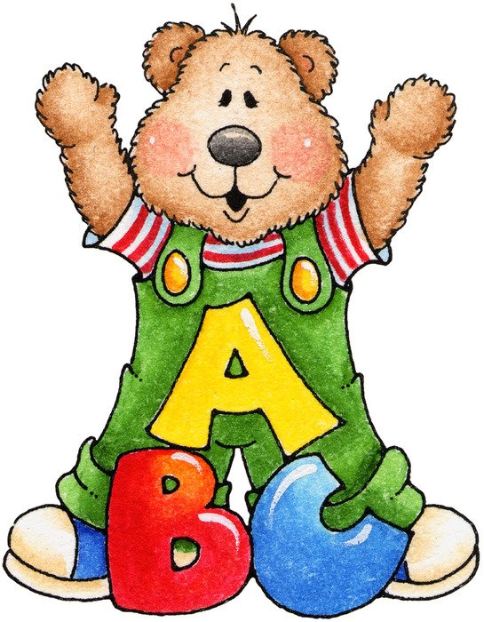 drawn teddy bear and letters of the alphabet