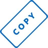 Copy, blue Stamp at black surface