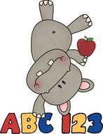 ABC 123 with the Hippopotamus with the apple clipart
