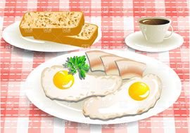 painted breakfast with fried eggs and bacon