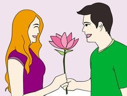 young boy and girl hold fower, drawin