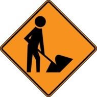 yellow sign for construction works