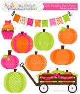 INSTANT DOWNLOAD Girls Pumpkin Patch Party Clipart For Scrapbooking