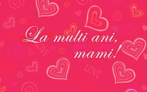 inscription on a pink background with hearts