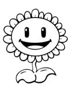 Black and white drawing of the Sunflower from Plants Vs Zombies clipart