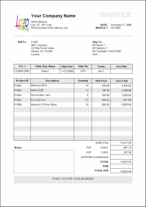 Printable Invoice Template