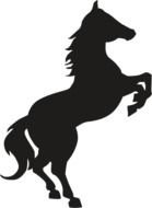 gray horse logo on a black background