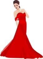 painted girl in a beautiful red evening dress